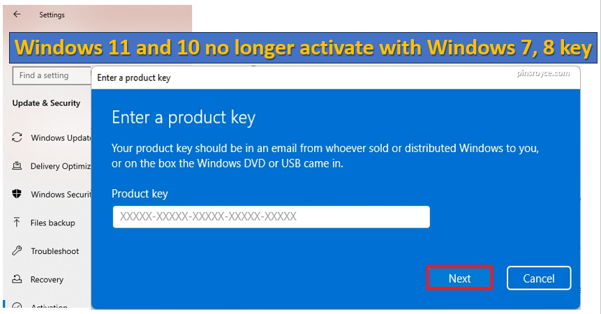 Windows 11 and 10 no longer activate with Windows 7, 8 key